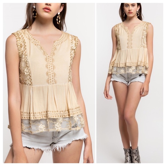 POL Tops - Bailey Embroidered Babydoll Top